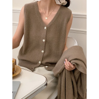 休闲叠穿 浣熊绒针织开衫马甲女24秋季V领无袖羊毛毛衣背心外套女