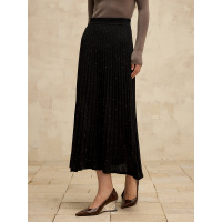 高贵气质 羊毛针织半身裙女24秋季松紧腰优雅百褶中长款裙子