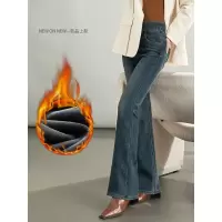 如果冬高腰刺绣复古怀旧喇叭裤加绒加厚微喇牛仔裤女