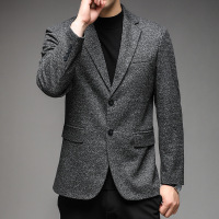 秋冬休闲毛呢小西装男纯色时尚外套正装上衣外套男西服男