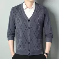 秋冬新款花纹长袖开衫中年加厚商务开衫外套秋冬针织男式羊毛衫