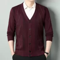 秋冬新款长袖开衫中年加厚保暖商务开衫外套秋冬针织男式羊毛衫