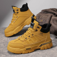 秋冬季新款皮面时尚潮流百搭大马丁靴高帮户外增高机车靴男靴