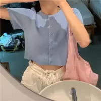 夏季网红小心机上衣短款露脐开衫修身显瘦针织短袖T恤女