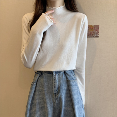 秋季新款韩版半高领木耳边针织打底衫学生上衣女装ins潮