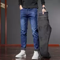 弹力柔软牛仔裤男 显瘦舒适舒适百搭修身直筒裤 加绒内里休闲长裤