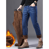 男款加绒牛仔裤 可水洗舒适神器直筒裤 常规加绒可选商务休闲裤男