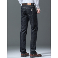 羊羔绒男士高端牛仔裤中高腰舒适宽松直筒商务裤中年国潮刺绣长裤