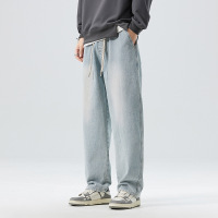 百搭显瘦男士宽松牛仔裤不挑身材简约长裤春秋新款浅色复古休闲裤