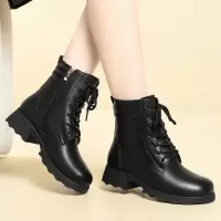 女短靴加绒妈妈鞋冬季加厚系带软皮棉靴松糕坡跟厚底女靴马丁靴女