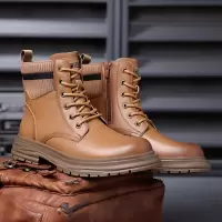 马丁靴男士高帮真皮英伦复古中帮潮鞋工装靴机车皮靴加绒保暖男鞋