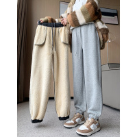 羊羔绒卫裤子女秋冬季新款加绒加厚东北棉裤小个子束脚运动裤