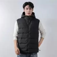 男式90绒纯色男装连帽带帽马甲无缝面料羽绒服背心外套