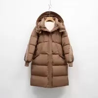 平湖羽绒服女冬季新款时尚韩版中长款咖色复古白鸭绒外套连帽加厚
