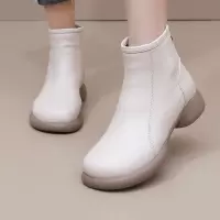真皮复古短靴女秋冬后拉链单靴舒适大头鞋软底加绒百搭棉靴子