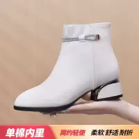 秋新款真皮个性中跟短靴侧拉链女头层牛皮软底大码百搭单靴子
