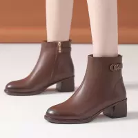 马丁靴女24秋冬加绒真皮短靴中跟大码软底百搭妈妈鞋时尚休闲皮靴