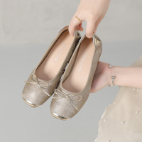 24年春秋新款国风新中式休闲舒适百搭拼接蝴蝶结软底中跟大码单鞋