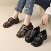 厚底乐福鞋秋冬新款女鞋魔术贴单鞋大码厚底豆豆鞋时尚百搭春