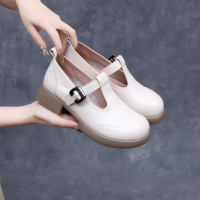 真皮乐福鞋厚底鞋女年新款百搭女小皮鞋英伦风休闲大码单鞋女