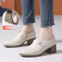 英伦风复古中口小皮鞋粗跟头层牛皮乐福鞋24春秋新款圆头女单鞋子