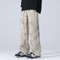 休闲裤男灯芯绒蜡染秋季韩版潮牌直筒阔腿裤脏脏裤宽松运动长裤子
