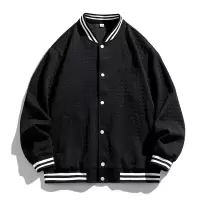 春秋季男士棒球服针织提花韩版纯色简约休闲落肩排扣外套