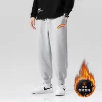 男士加绒裤子秋冬季新款韩版大码潮流灰色束脚休闲型卫裤