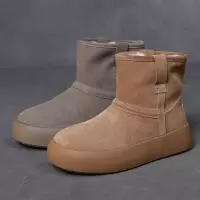 磨砂牛皮加厚绒雪地靴女冬季新款一脚蹬厚底短靴保暖棉鞋