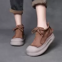 头层牛皮复古马丁靴女秋冬新款圆头系带及踝靴真皮休闲短靴女