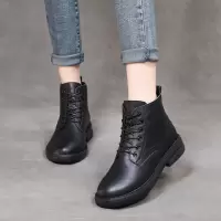 真皮马丁靴女 系带小短靴 6孔头层牛皮小矮靴女