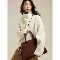 [定制款]设计感纯羊毛毛衣女加厚围脖针织衫秋冬慵懒风圣诞毛衣