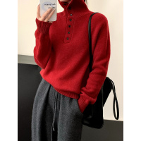 美丽诺 G克重100羊毛正肩针织毛衣女24秋冬新款亨利领套头厚上衣