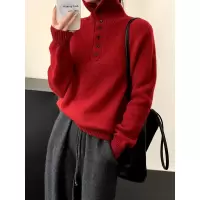 美丽诺 G克重100羊毛正肩针织毛衣女24秋冬新款亨利领套头厚上衣