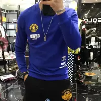 欧货春秋季男加绒加厚圆领修身韩版潮流印花青年长袖T恤打底