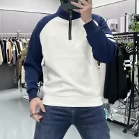 秋冬季新款男士百搭立领加绒套头卫衣上衣拼接织带宽松时尚半拉链