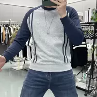 秋冬季男士轻奢加绒加厚简约线条感圆领卫衣情侣款防寒保暖打底衫