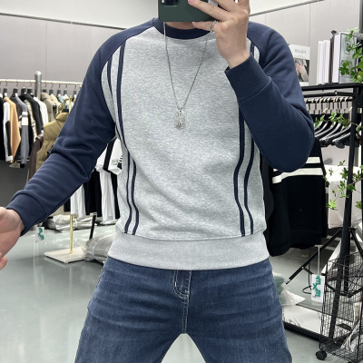 秋冬季男士轻奢加绒加厚简约线条感圆领卫衣情侣款防寒保暖打底衫