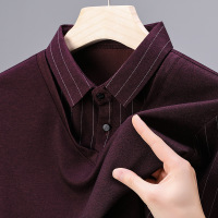 春秋季新款男士假两件T恤衫休闲中年长袖爸爸装商务百搭打底衫男