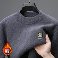 毛衣男半高领秋冬季新款时尚加绒加厚保暖刺绣打底男士针织衫