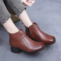 24秋冬款真皮妈妈保暖短靴女平底休闲单靴中年老棉鞋软底大码女鞋