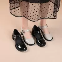 复古一字扣厚底2025春秋女日系学院风大头鞋洛丽塔漆皮粗跟小皮鞋