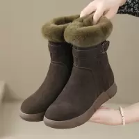 磨砂皮保暖雪地靴女24冬季加绒新款妈妈厚底兔毛加厚短靴防滑棉鞋