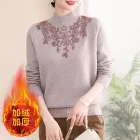 新款中年妈妈毛衣女大码加绒保暖针织衫中老年人保暖上衣冬季