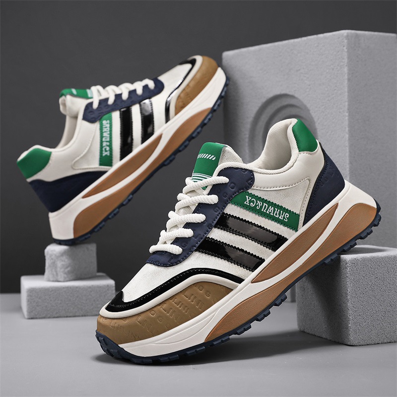 潮牌男鞋冬季新款皮面舒适休闲软底时尚三道杠韩版老爹鞋