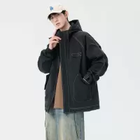 户外男装新款冲锋衣外套男士春秋季美式潮牌休闲工装连帽夹克上衣