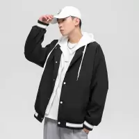 春秋季新款假两件撞色连帽棒球服外套时尚夹克男青少年港风百搭潮