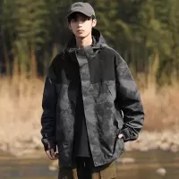 春秋季新款男士韩版连帽有型夹克潮情侣网红同款纯色拼色时尚外套