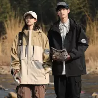 春秋季新款男韩版连帽车标拼色宽松夹克潮情侣网红同款工装冲锋衣