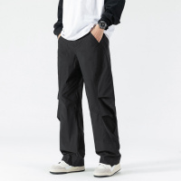 男装春秋季休闲工装裤男潮牌宽松阔腿皱褶美式冲锋裤防水长裤